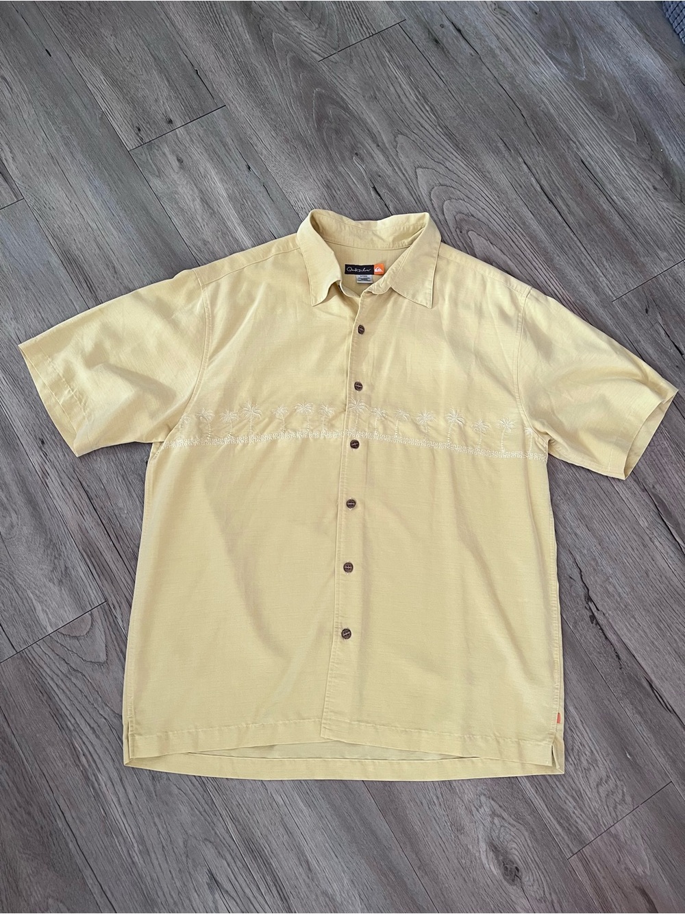 Quiksilver Light Yellow Short-Sleeve Embroidered Camp Shirt